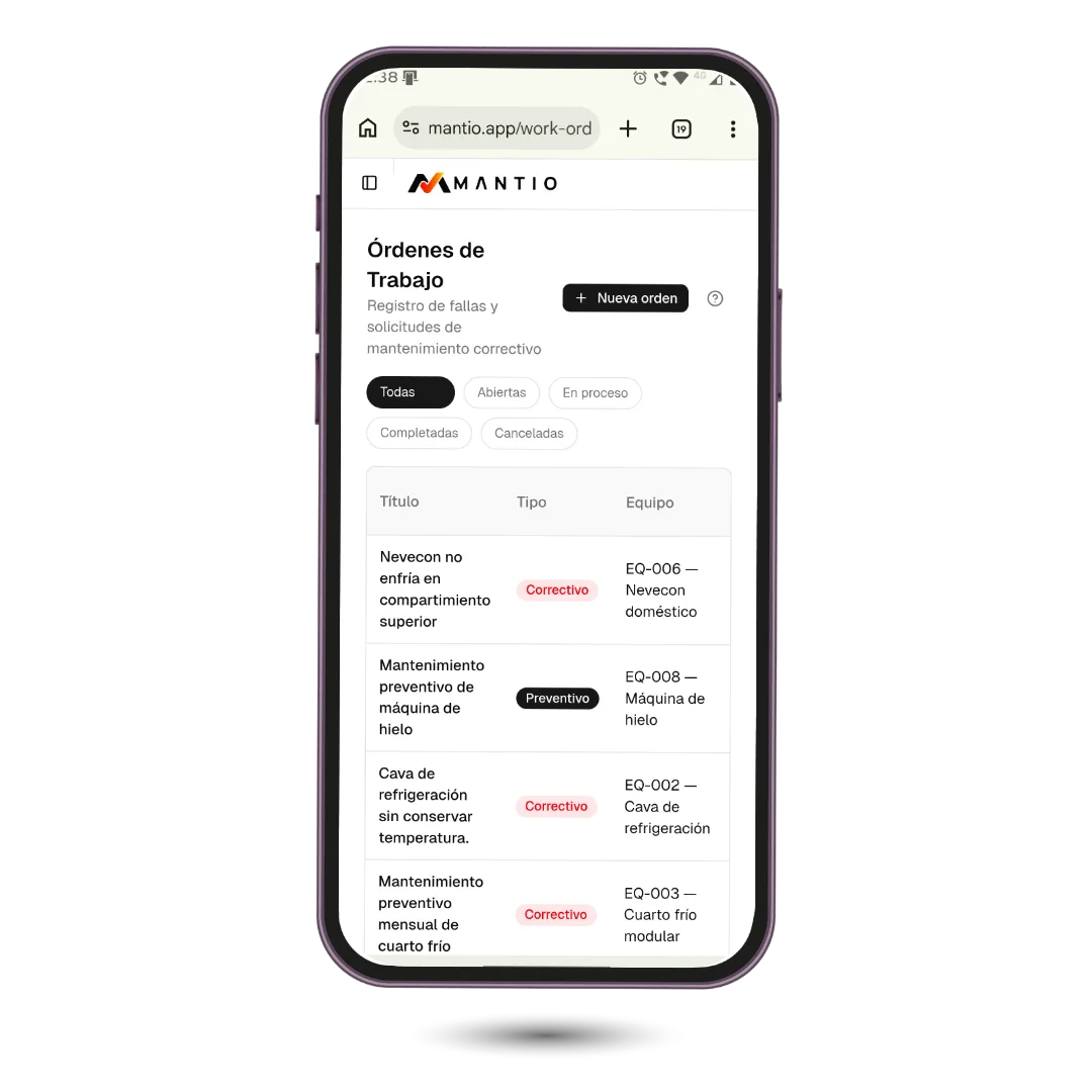 Orden de trabajo Mantio movil