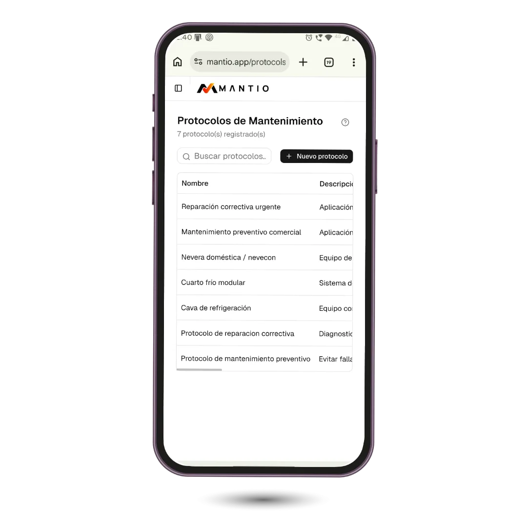 Protocolos de mantenimiento Mantio movil